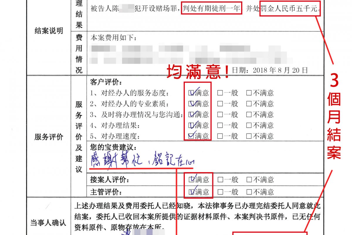 開設賭場案件圓滿達成